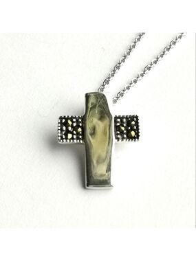New, sterling silver Marcasite cross pendant necklace